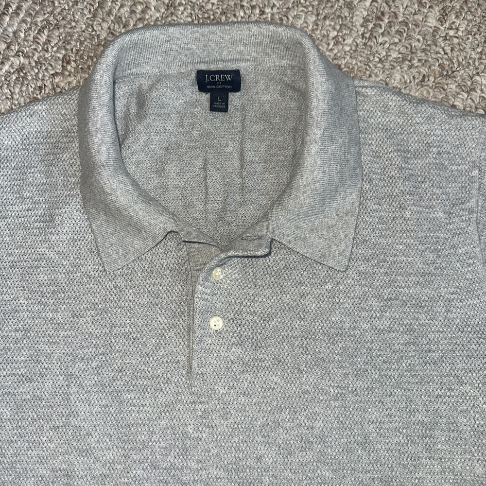 Mens Jcrew Short Sleeve Sweater Polo Large Gray EUC 100% Cotton - Picture 3 of 5